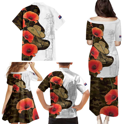 Australia ANZAC Day Family Matching Puletasi and Hawaiian Shirt Boots And Slouch Hat Lest We Forget