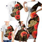 Australia ANZAC Day Family Matching Short Sleeve Bodycon Dress and Hawaiian Shirt Boots And Slouch Hat Lest We Forget