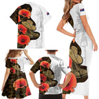Australia ANZAC Day Family Matching Short Sleeve Bodycon Dress and Hawaiian Shirt Boots And Slouch Hat Lest We Forget