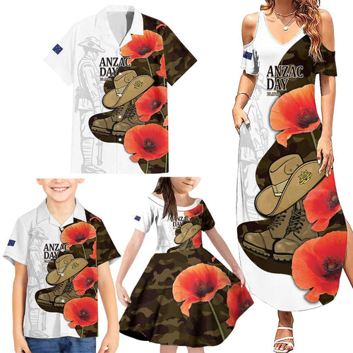 Australia ANZAC Day Family Matching Summer Maxi Dress and Hawaiian Shirt Boots And Slouch Hat Lest We Forget
