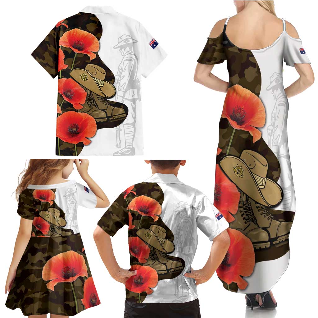 Australia ANZAC Day Family Matching Summer Maxi Dress and Hawaiian Shirt Boots And Slouch Hat Lest We Forget