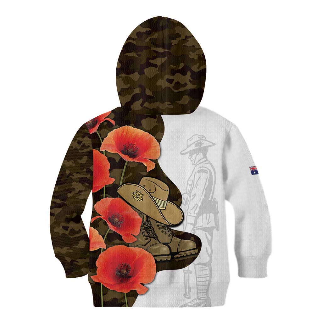 Australia ANZAC Day Kid Hoodie Boots And Slouch Hat Lest We Forget - Aussie Hoodie