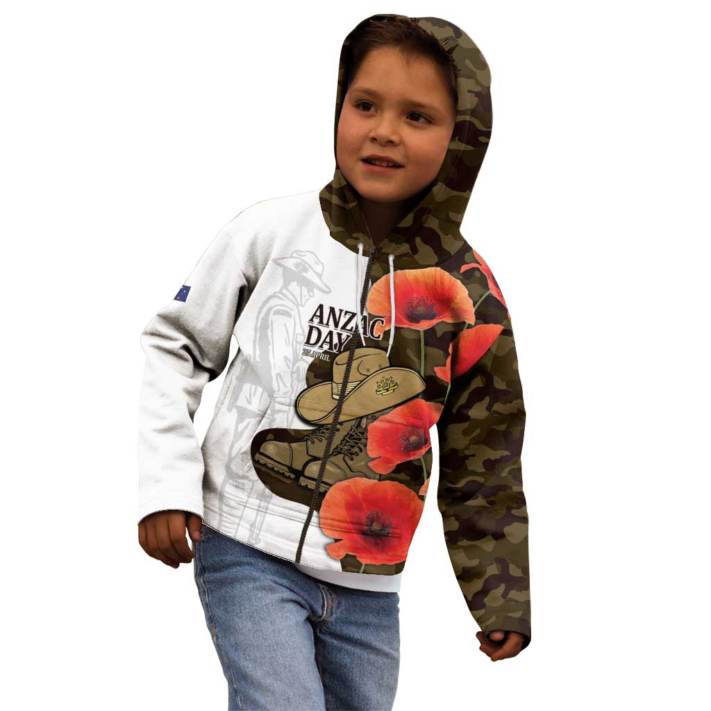 Australia ANZAC Day Kid Hoodie Boots And Slouch Hat Lest We Forget - Aussie Hoodie