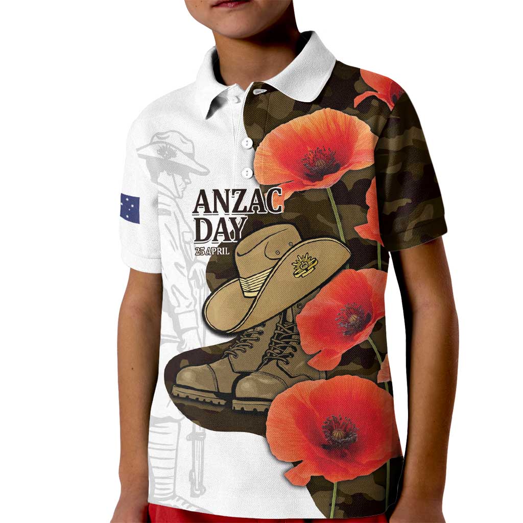 Australia ANZAC Day Kid Polo Shirt Boots And Slouch Hat Lest We Forget - Aussie Hoodie
