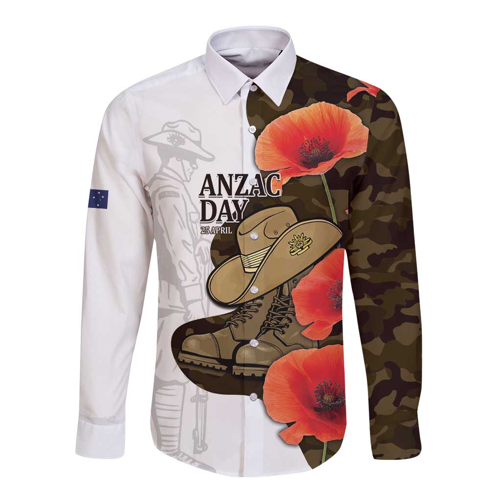 Australia ANZAC Day Long Sleeve Button Shirt Boots And Slouch Hat Lest We Forget - Aussie Hoodie