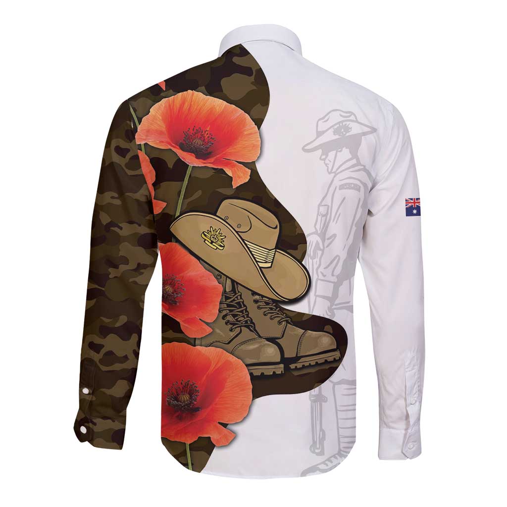 Australia ANZAC Day Long Sleeve Button Shirt Boots And Slouch Hat Lest We Forget - Aussie Hoodie