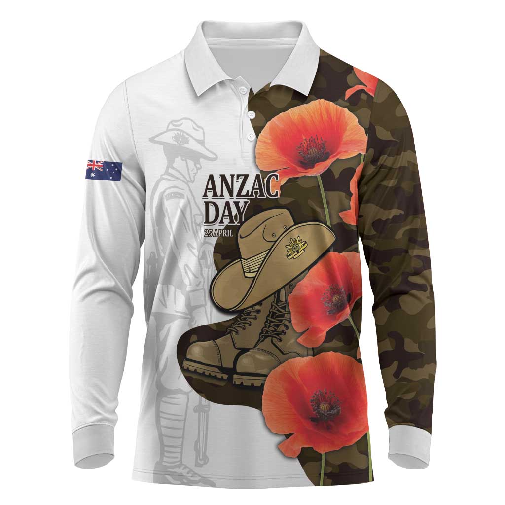 Australia ANZAC Day Long Sleeve Polo Shirt Boots And Slouch Hat Lest We Forget - Aussie Hoodie