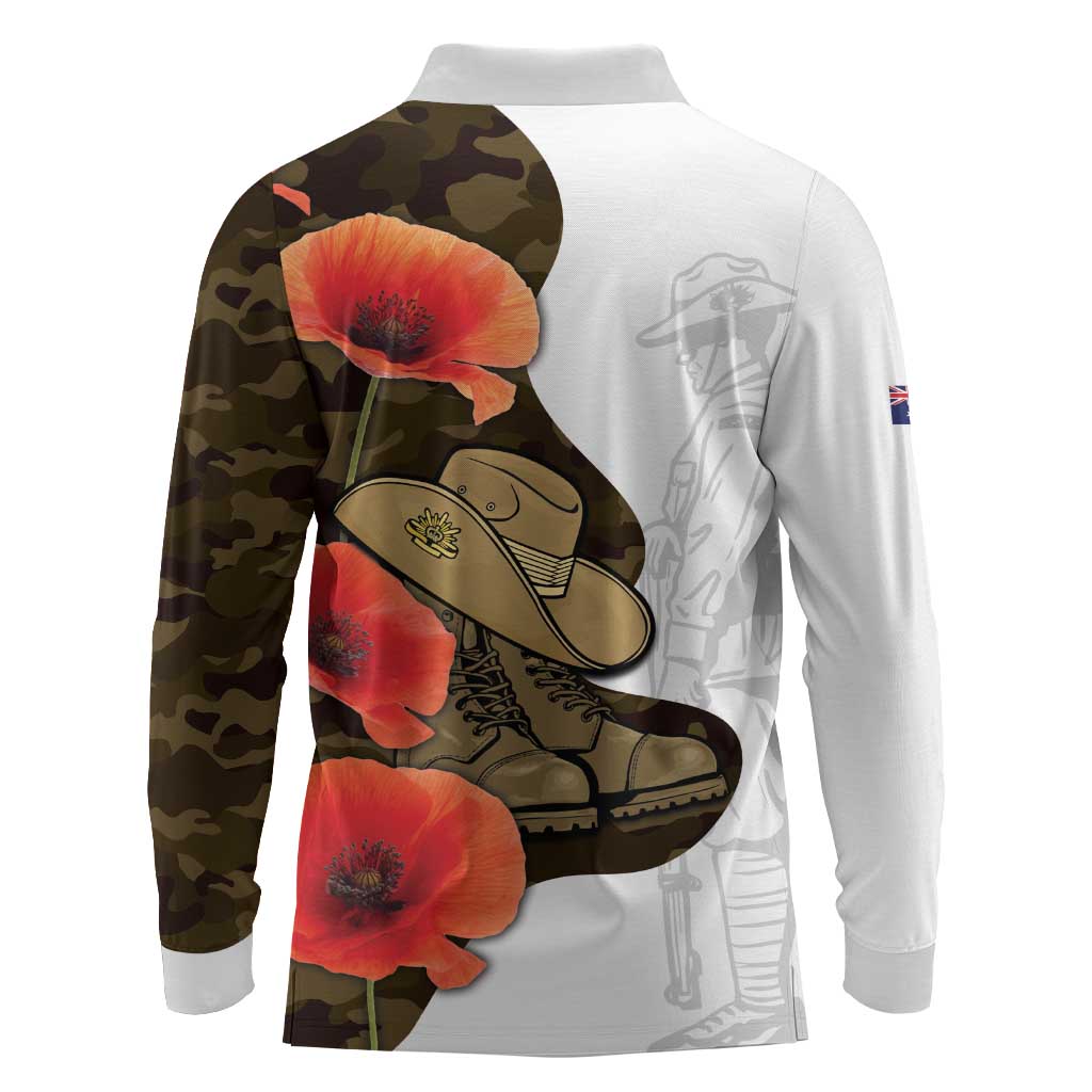 Australia ANZAC Day Long Sleeve Polo Shirt Boots And Slouch Hat Lest We Forget - Aussie Hoodie