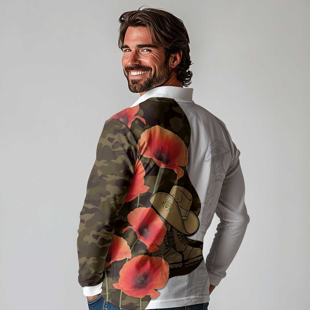 Australia ANZAC Day Long Sleeve Polo Shirt Boots And Slouch Hat Lest We Forget - Aussie Hoodie
