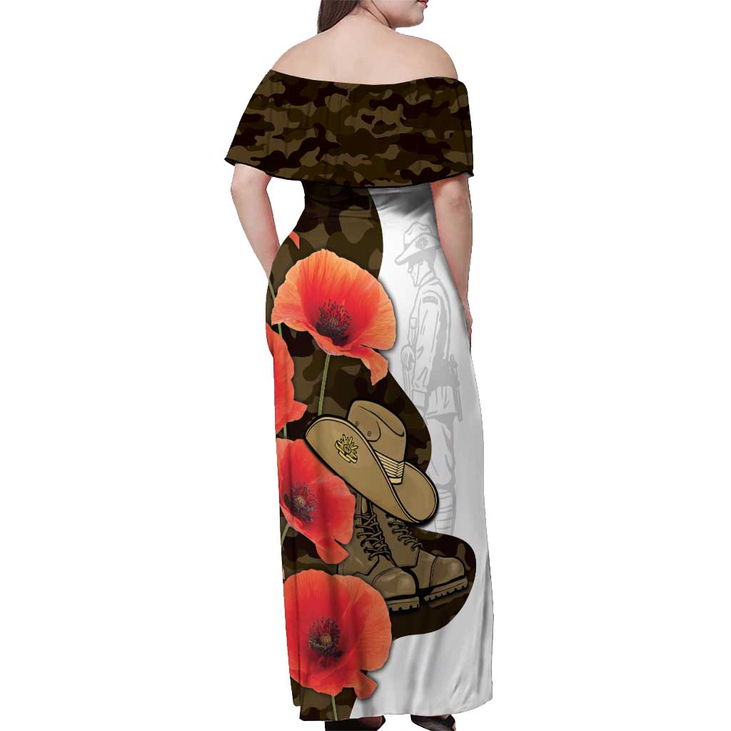 Australia ANZAC Day Off Shoulder Maxi Dress Boots And Slouch Hat Lest We Forget - Aussie Hoodie