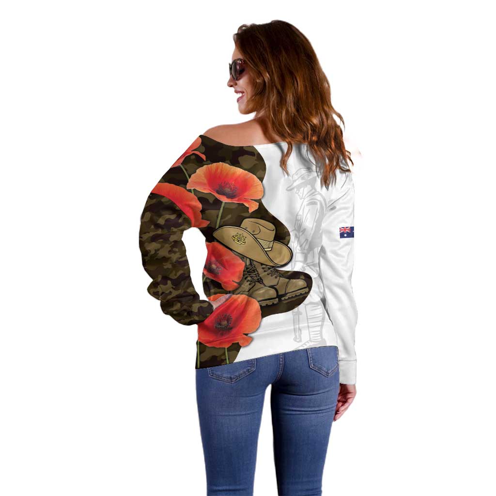 Australia ANZAC Day Off Shoulder Sweater Boots And Slouch Hat Lest We Forget - Aussie Hoodie