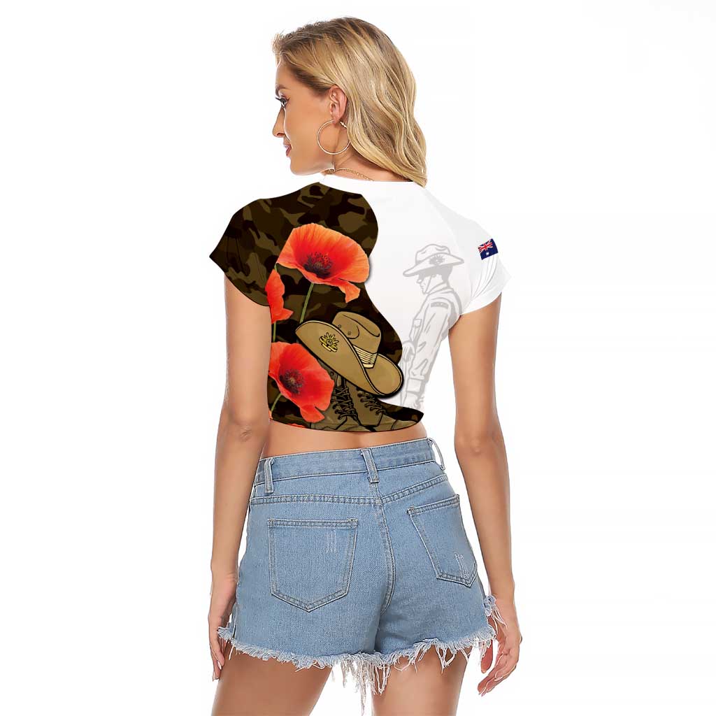 Australia ANZAC Day Raglan Cropped T Shirt Boots And Slouch Hat Lest We Forget - Aussie Hoodie