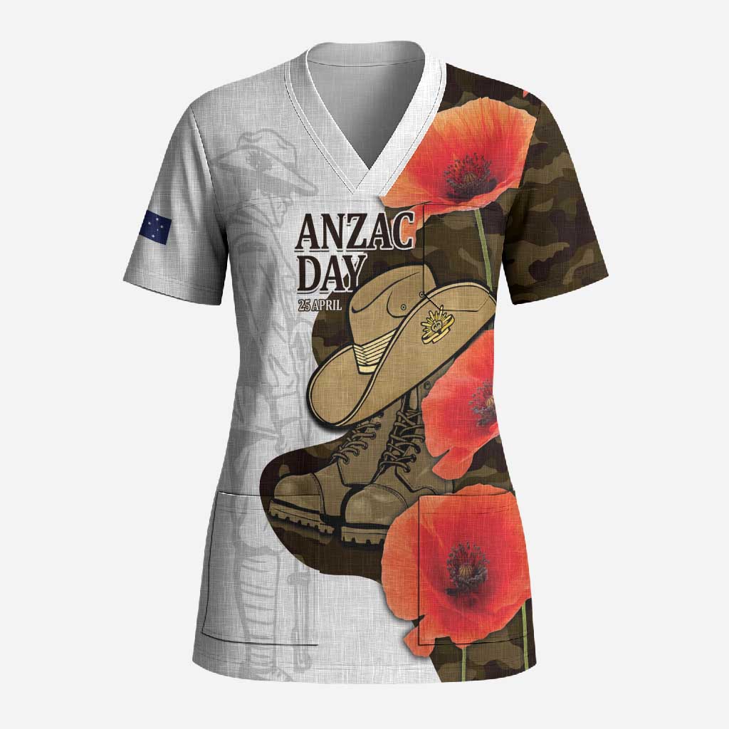 Australia ANZAC Day Scrub Top Boots And Slouch Hat Lest We Forget - Aussie Hoodie