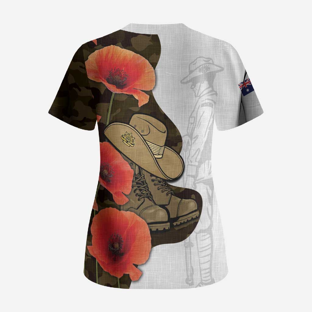 Australia ANZAC Day Scrub Top Boots And Slouch Hat Lest We Forget - Aussie Hoodie