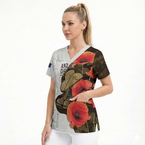 Australia ANZAC Day Scrub Top Boots And Slouch Hat Lest We Forget - Aussie Hoodie