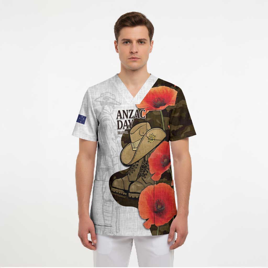 Australia ANZAC Day Scrub Top Boots And Slouch Hat Lest We Forget - Aussie Hoodie