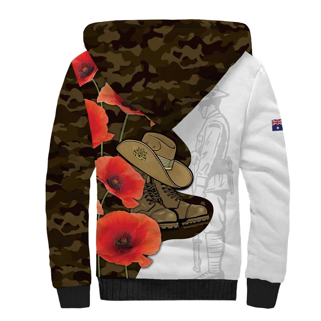 Australia ANZAC Day Sherpa Hoodie Boots And Slouch Hat Lest We Forget - Aussie Hoodie