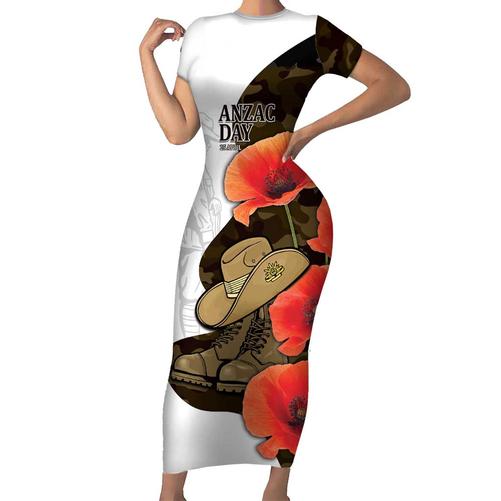 Australia ANZAC Day Short Sleeve Bodycon Dress Boots And Slouch Hat Lest We Forget - Aussie Hoodie