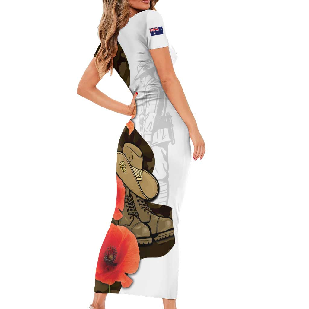 Australia ANZAC Day Short Sleeve Bodycon Dress Boots And Slouch Hat Lest We Forget - Aussie Hoodie