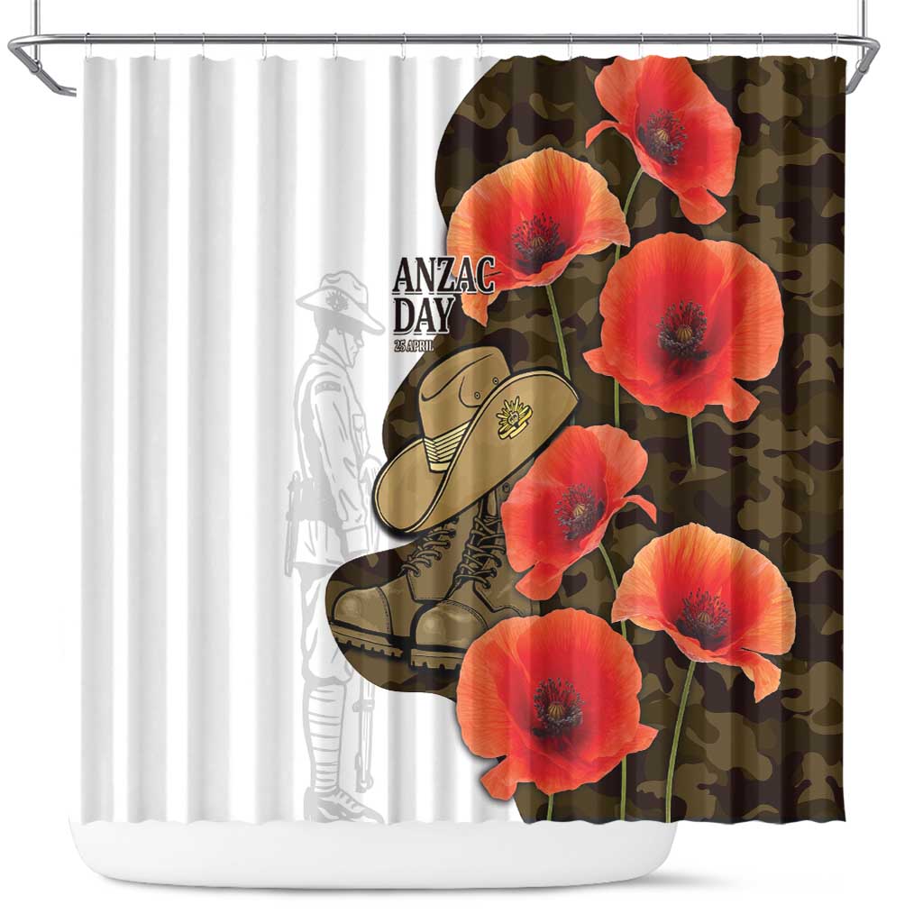 Australia ANZAC Day Shower Curtain Boots And Slouch Hat Lest We Forget - Aussie Hoodie