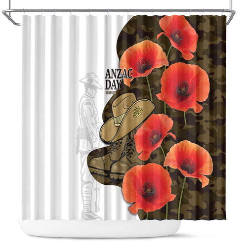 Australia ANZAC Day Shower Curtain Boots And Slouch Hat Lest We Forget - Aussie Hoodie