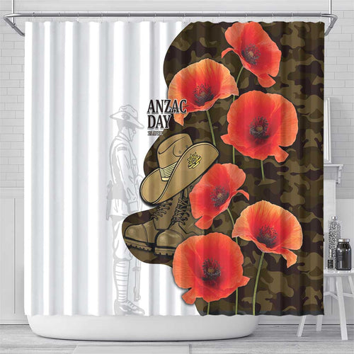 Australia ANZAC Day Shower Curtain Boots And Slouch Hat Lest We Forget - Aussie Hoodie