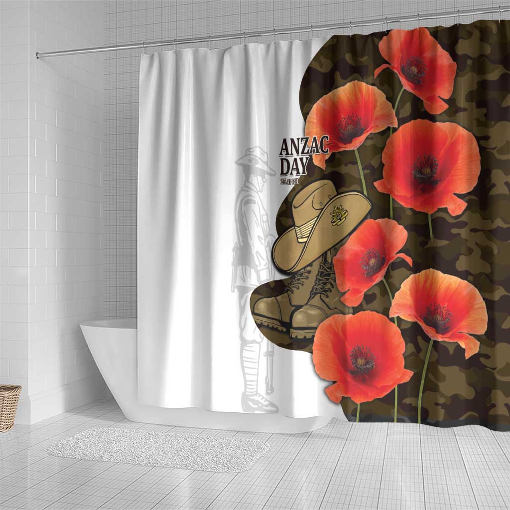 Australia ANZAC Day Shower Curtain Boots And Slouch Hat Lest We Forget - Aussie Hoodie