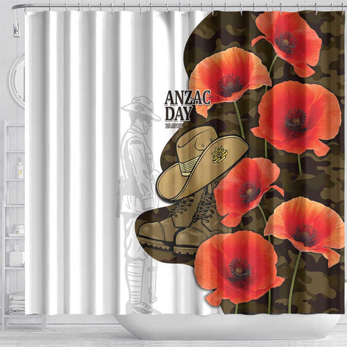 Australia ANZAC Day Shower Curtain Boots And Slouch Hat Lest We Forget - Aussie Hoodie