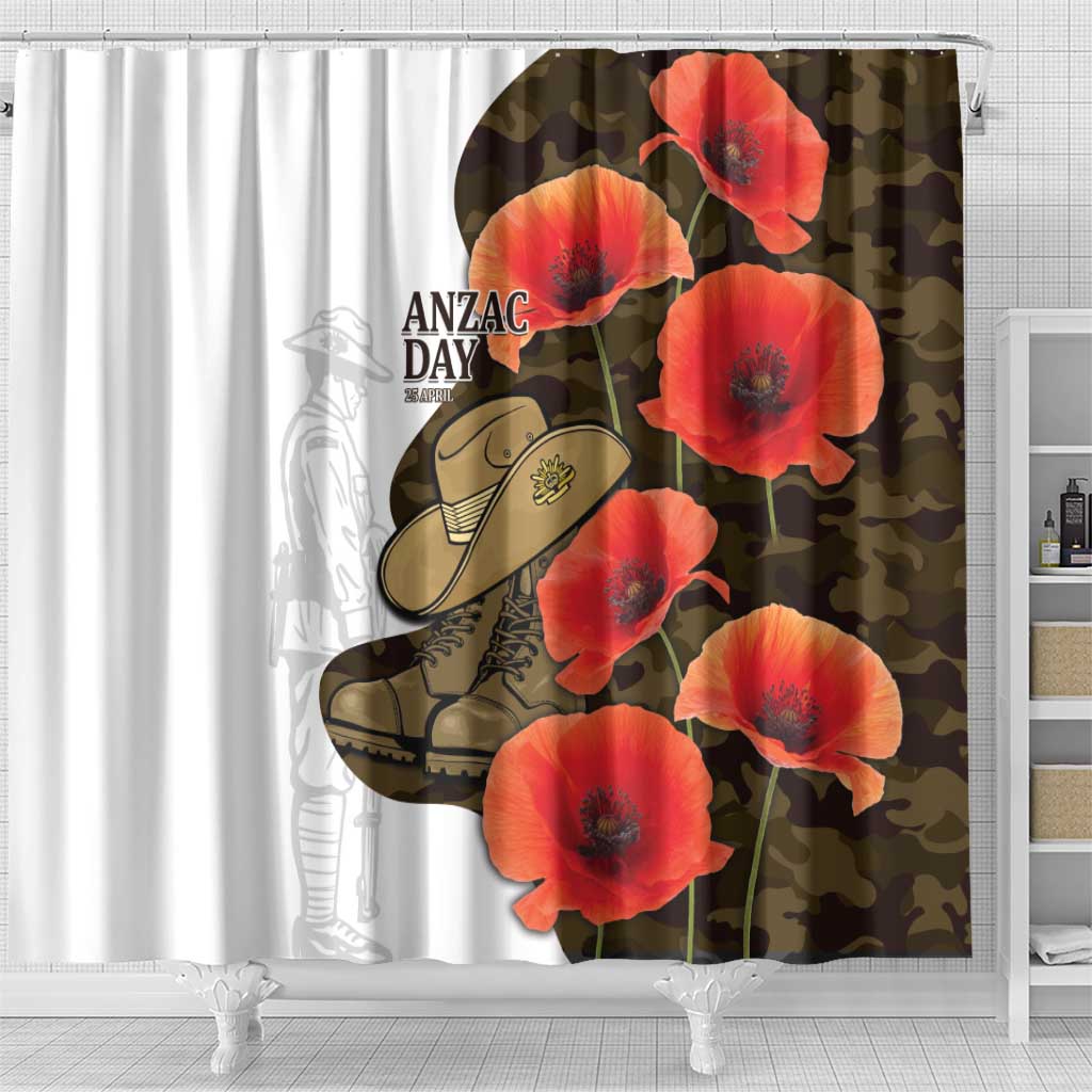 Australia ANZAC Day Shower Curtain Boots And Slouch Hat Lest We Forget - Aussie Hoodie