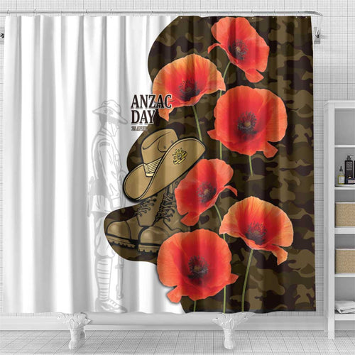 Australia ANZAC Day Shower Curtain Boots And Slouch Hat Lest We Forget - Aussie Hoodie