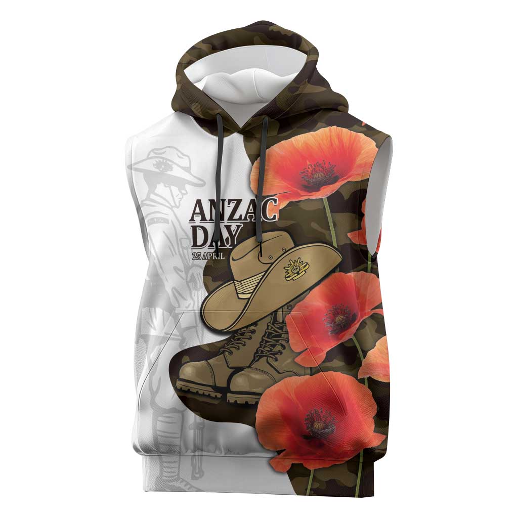 Australia ANZAC Day Sleeveless Hoodie Boots And Slouch Hat Lest We Forget - Aussie Hoodie