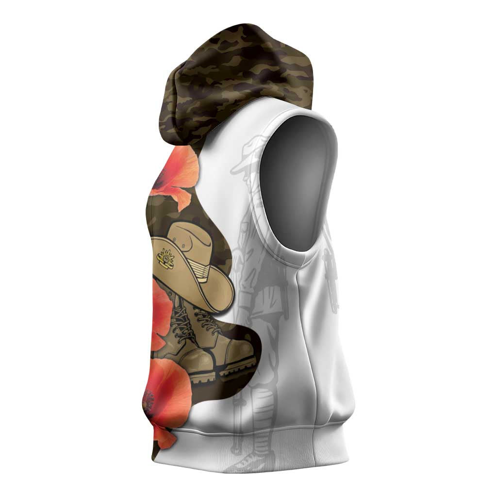Australia ANZAC Day Sleeveless Hoodie Boots And Slouch Hat Lest We Forget - Aussie Hoodie