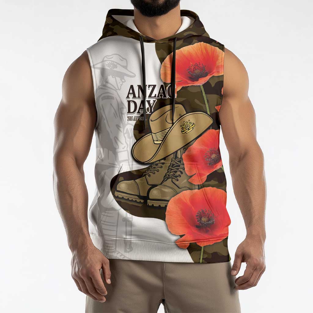 Australia ANZAC Day Sleeveless Hoodie Boots And Slouch Hat Lest We Forget - Aussie Hoodie