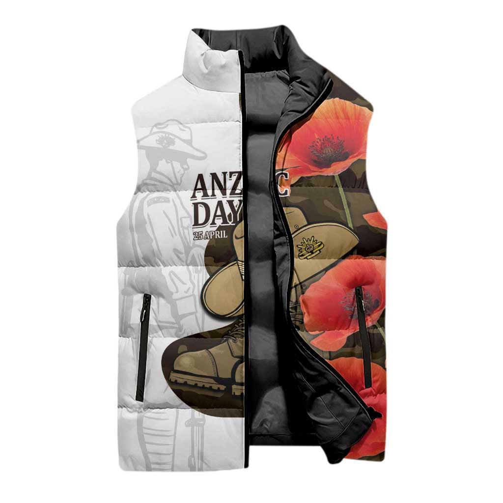 Australia ANZAC Day Sleeveless Puffer Jacket Boots And Slouch Hat Lest We Forget - Aussie Hoodie
