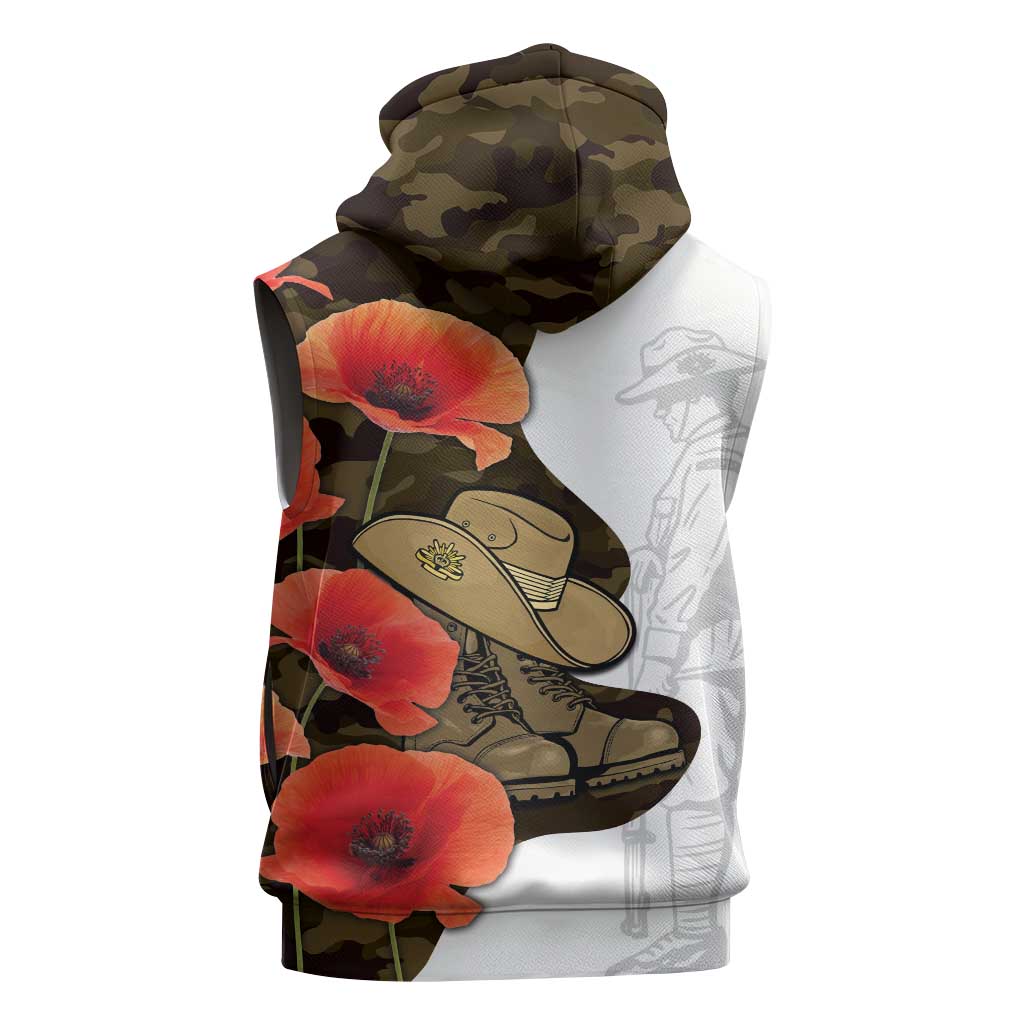 Australia ANZAC Day Sleeveless Zip Hoodie Boots And Slouch Hat Lest We Forget - Aussie Hoodie