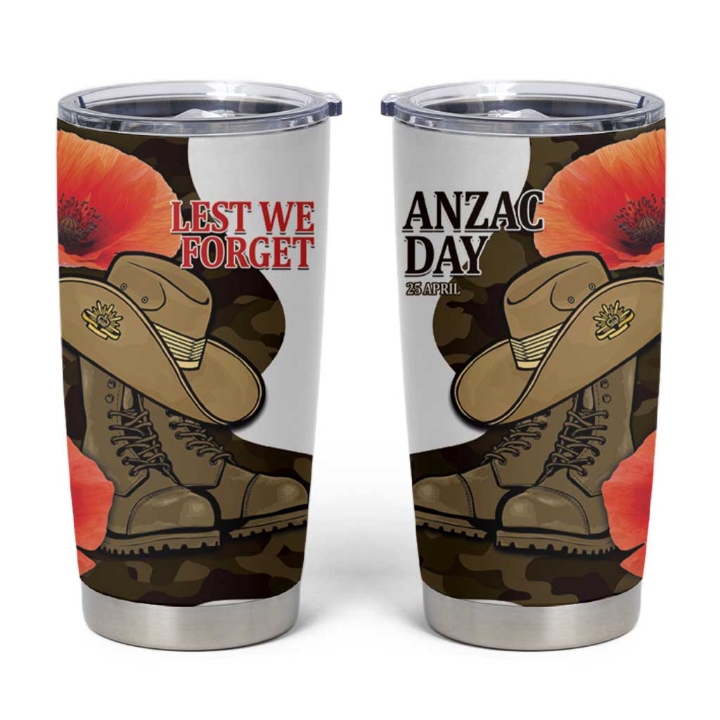 Australia ANZAC Day Tumbler Cup Boots And Slouch Hat Lest We Forget - Aussie Hoodie