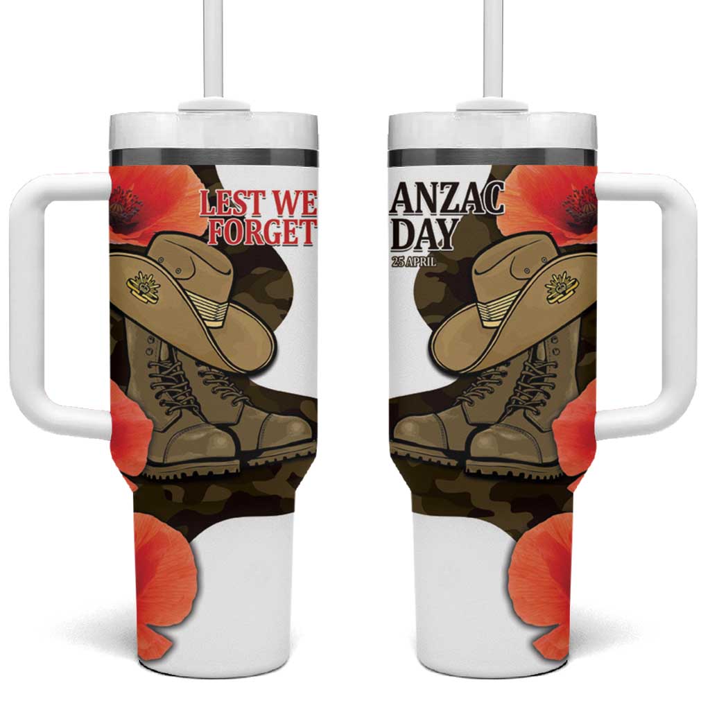Australia ANZAC Day Tumbler With Handle Boots And Slouch Hat Lest We Forget - Aussie Hoodie