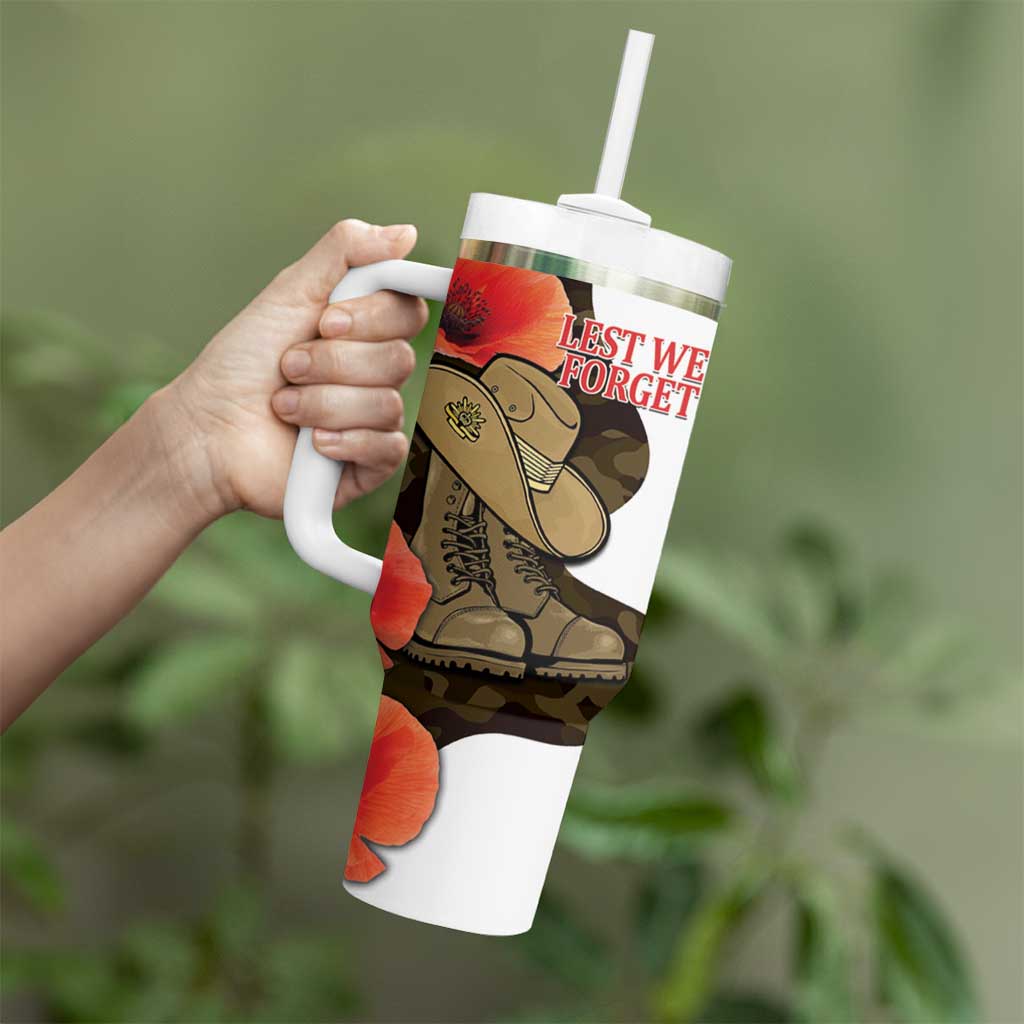 Australia ANZAC Day Tumbler With Handle Boots And Slouch Hat Lest We Forget - Aussie Hoodie