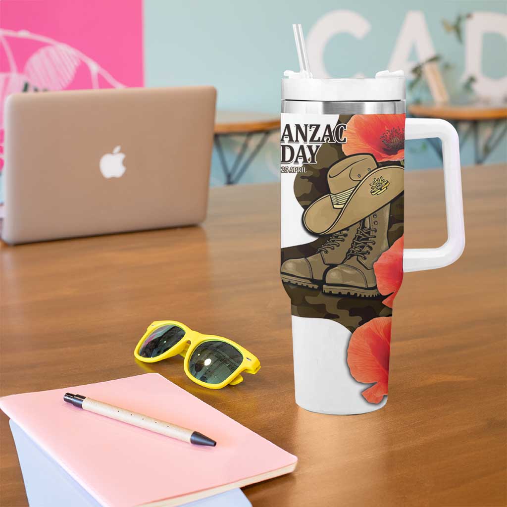 Australia ANZAC Day Tumbler With Handle Boots And Slouch Hat Lest We Forget - Aussie Hoodie