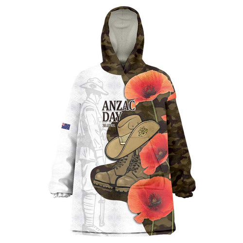 Australia ANZAC Day Wearable Blanket Hoodie Boots And Slouch Hat Lest We Forget - Aussie Hoodie