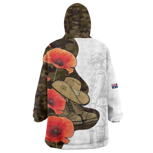 Australia ANZAC Day Wearable Blanket Hoodie Boots And Slouch Hat Lest We Forget - Aussie Hoodie