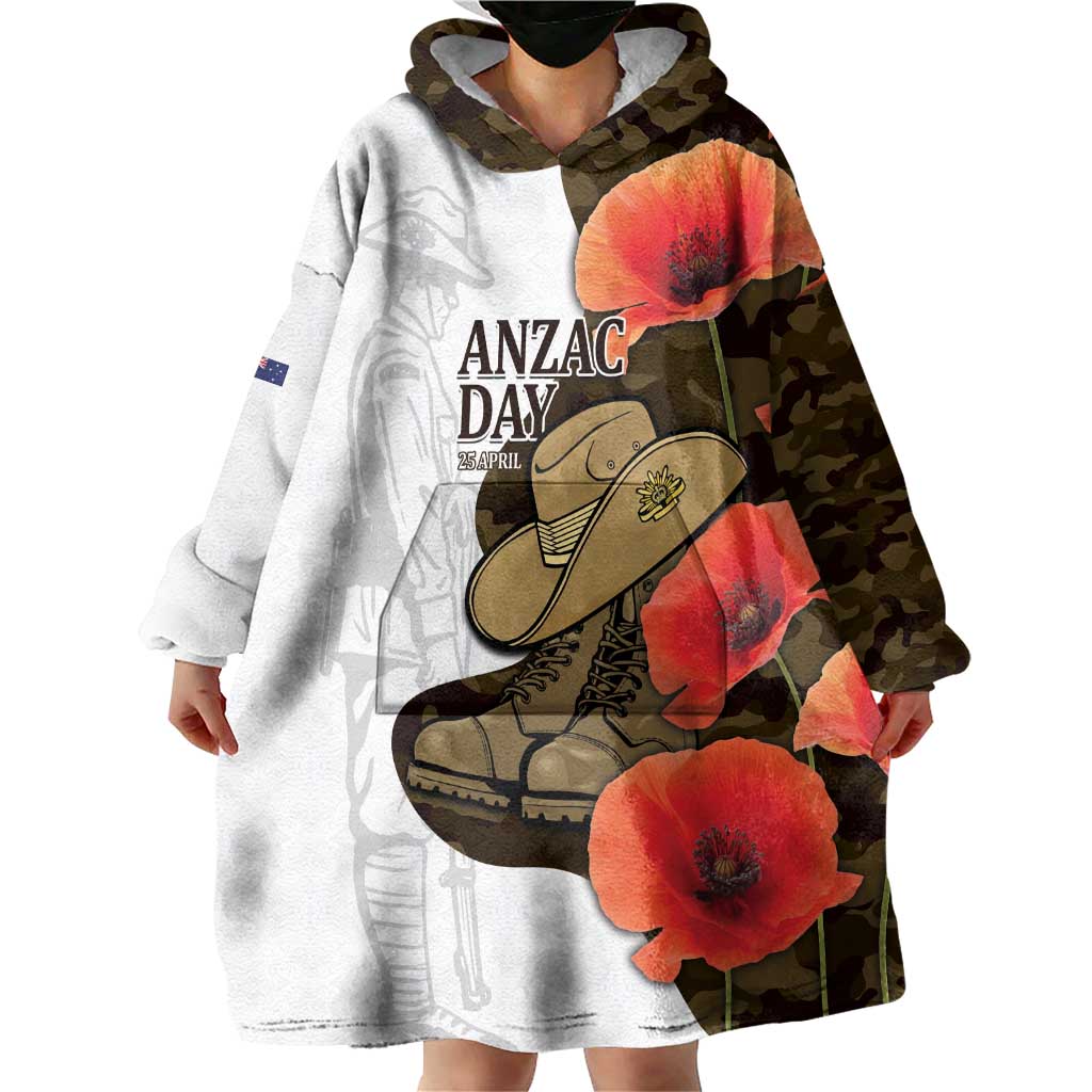 Australia ANZAC Day Wearable Blanket Hoodie Boots And Slouch Hat Lest We Forget - Aussie Hoodie