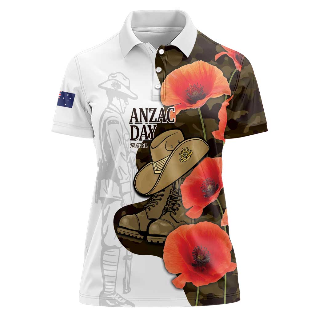 Australia ANZAC Day Women Polo Shirt Boots And Slouch Hat Lest We Forget - Aussie Hoodie