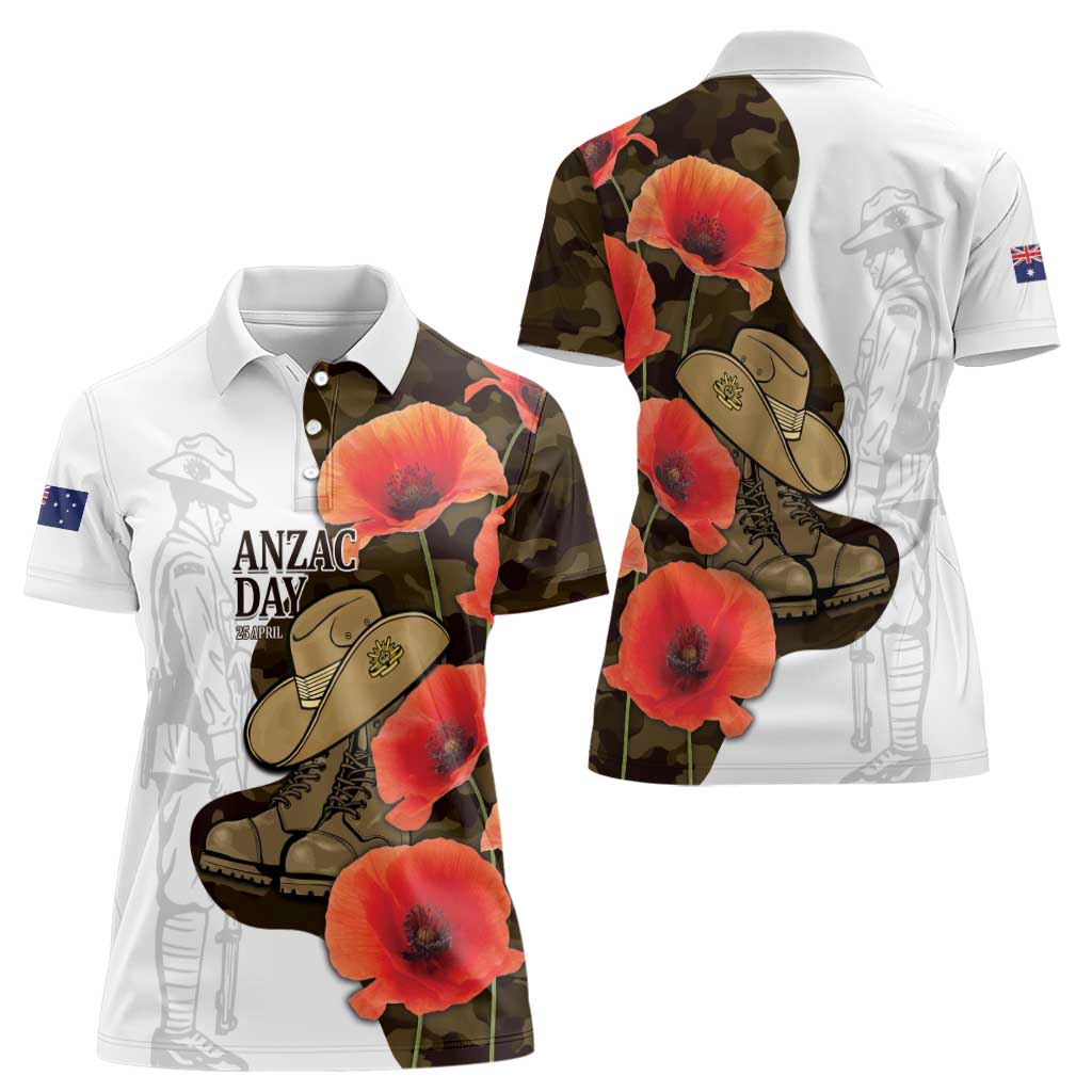 Australia ANZAC Day Women Polo Shirt Boots And Slouch Hat Lest We Forget - Aussie Hoodie