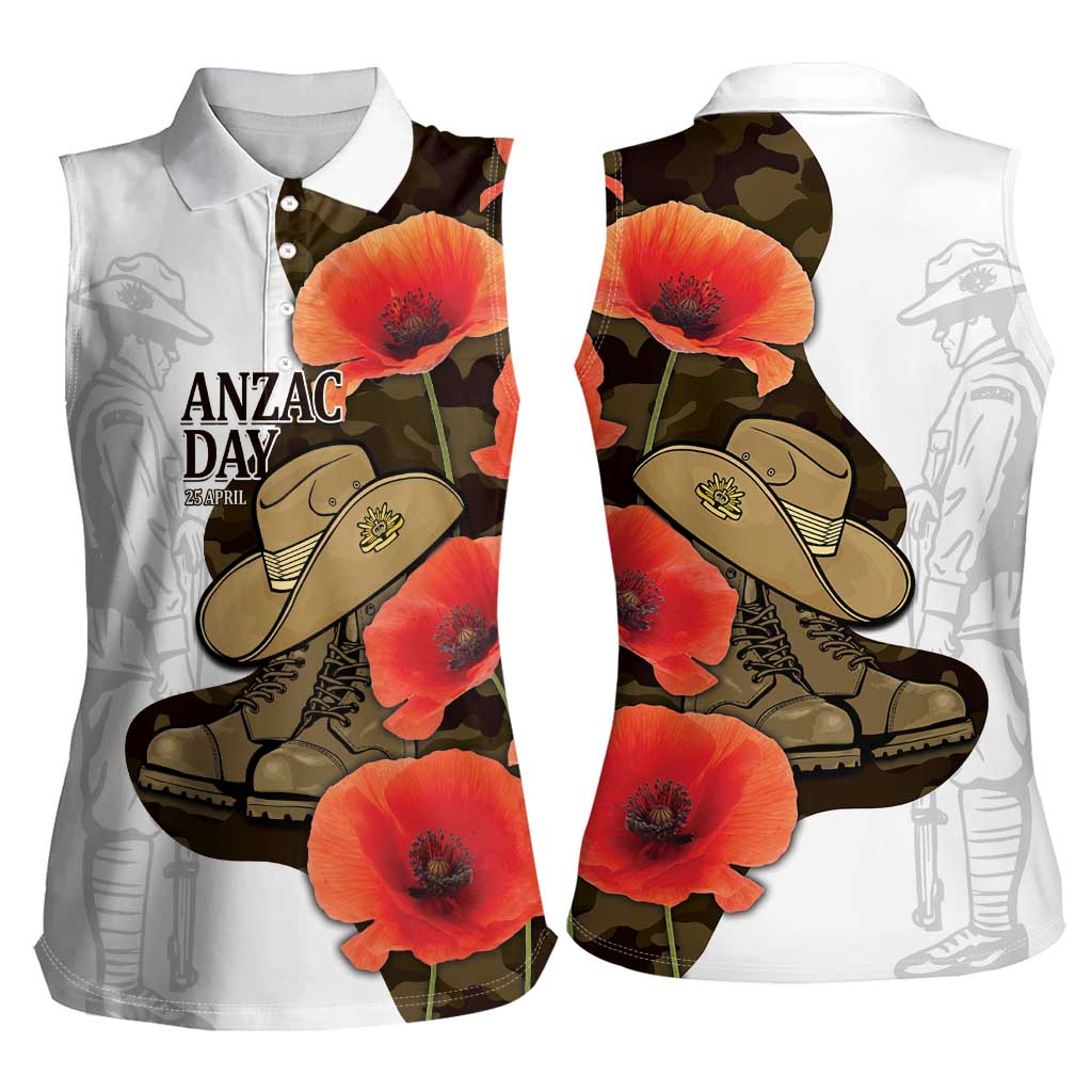 Australia ANZAC Day Women Sleeveless Polo Shirt Boots And Slouch Hat Lest We Forget - Aussie Hoodie