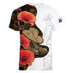 Australia ANZAC Day Women V-Neck T-Shirt Boots And Slouch Hat Lest We Forget - Aussie Hoodie