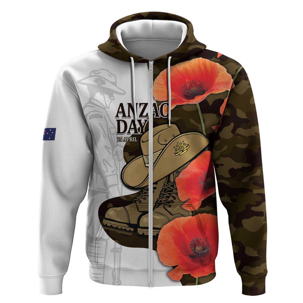 Australia ANZAC Day Zip Hoodie Boots And Slouch Hat Lest We Forget - Aussie Hoodie