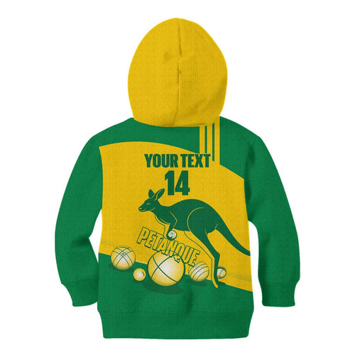 Custom Australia Petanque Kid Hoodie Aussie Kangaroo Bouleroos National Color