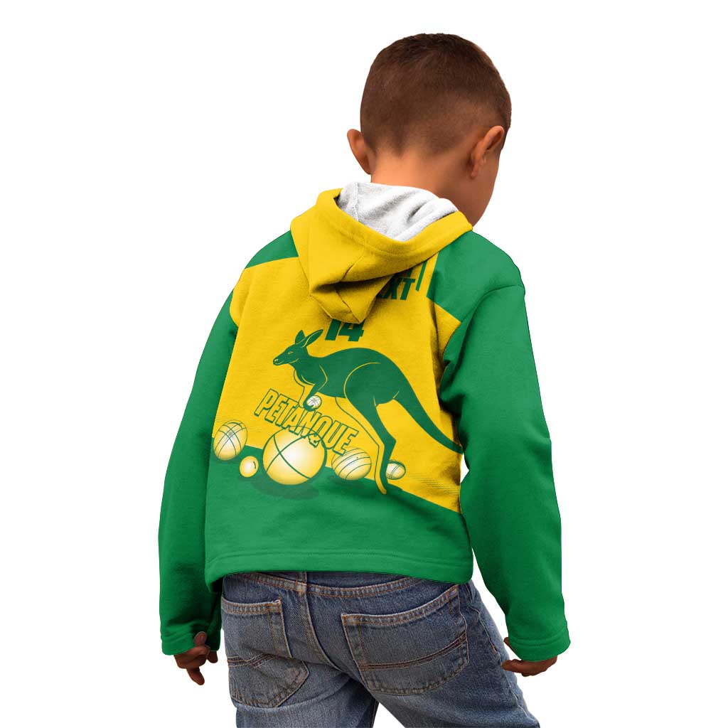 Custom Australia Petanque Kid Hoodie Aussie Kangaroo Bouleroos National Color