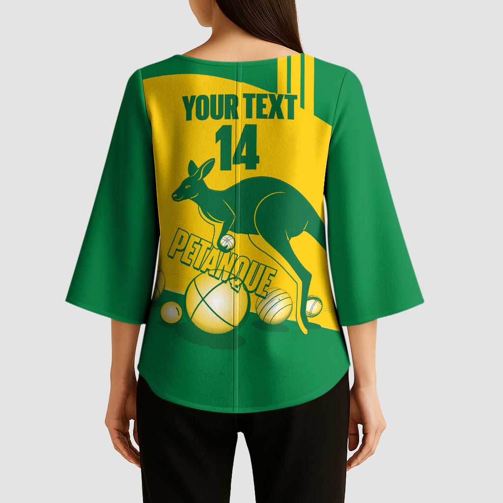 Custom Australia Petanque Kimono Sleeve Blouse Aussie Kangaroo Bouleroos National Color